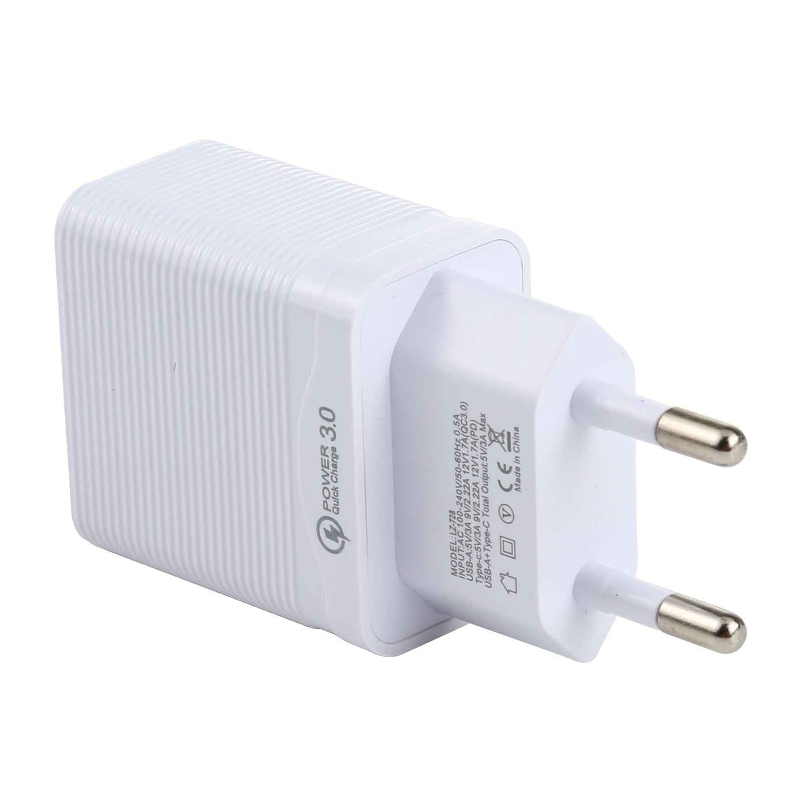 Uniqbuy For LZ-728 QC 3.0 USB + PD 20W USB-C / Type-C Fast Travel Charger, EU Plug (White)