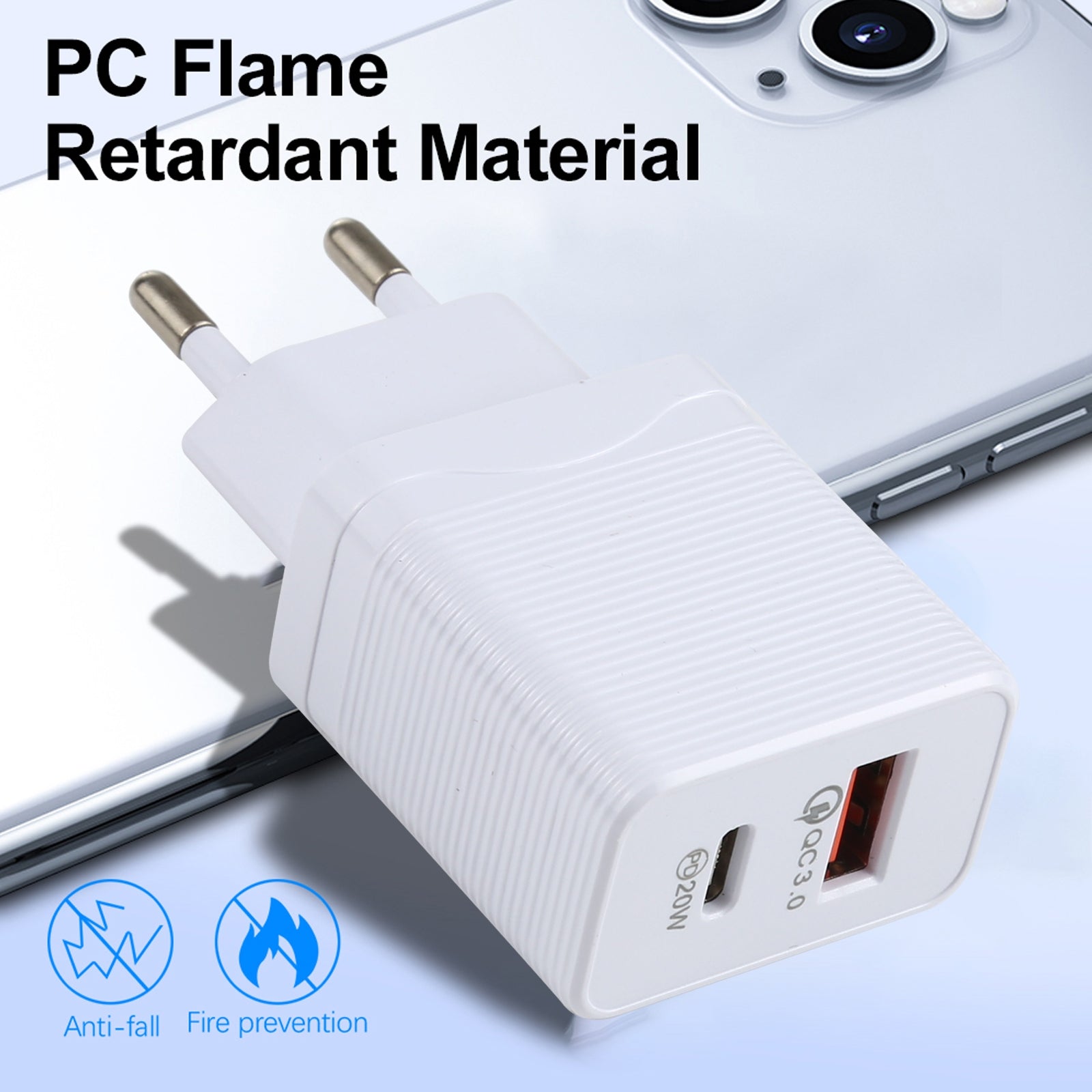 LZ-728 QC 3.0 USB + PD 20W USB-C / Type-C Fast Travel Charger, EU Plug (White)