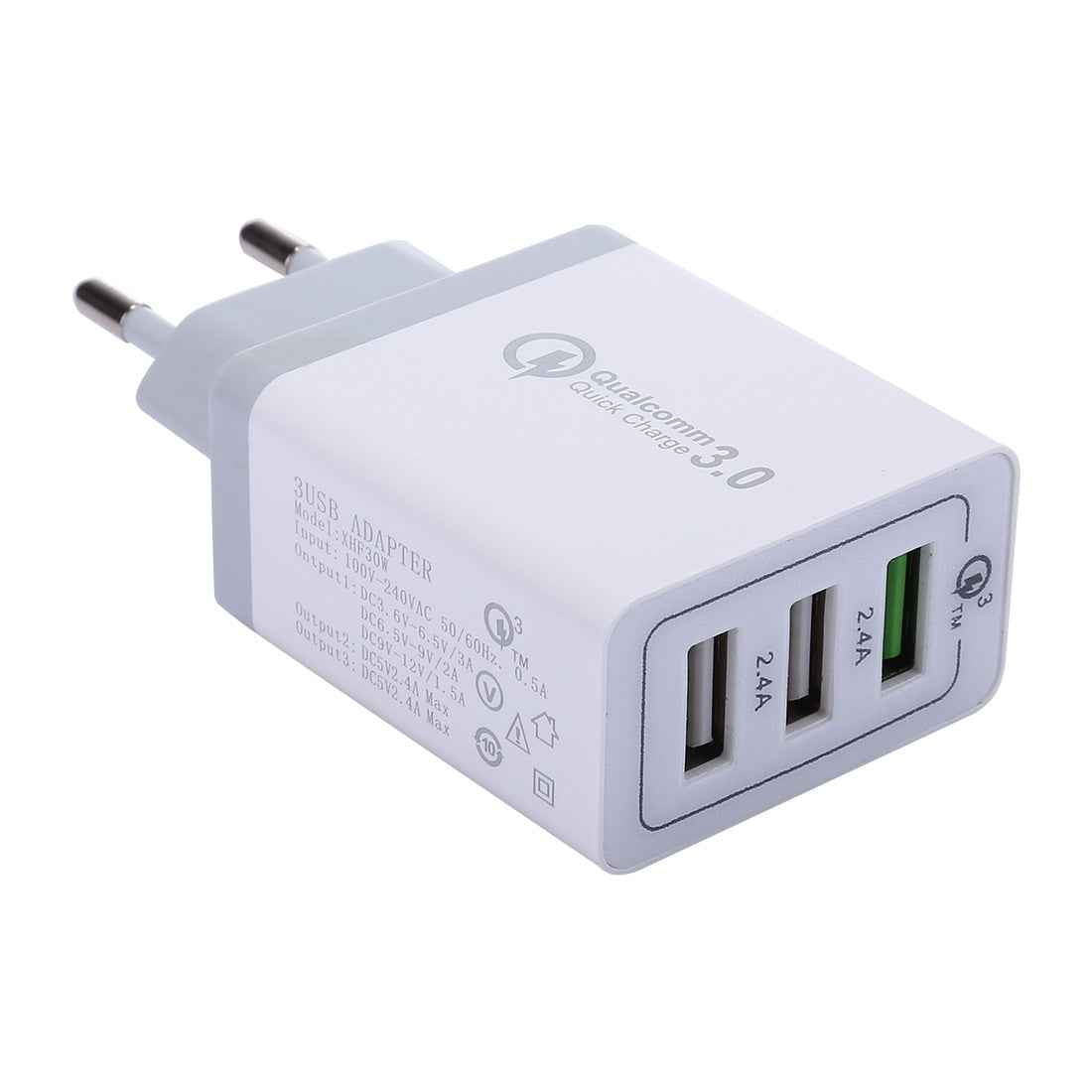 Uniqbuy For XHF30W 3 QC3.0 USB Fast Charging Wall Charger, EU Plug