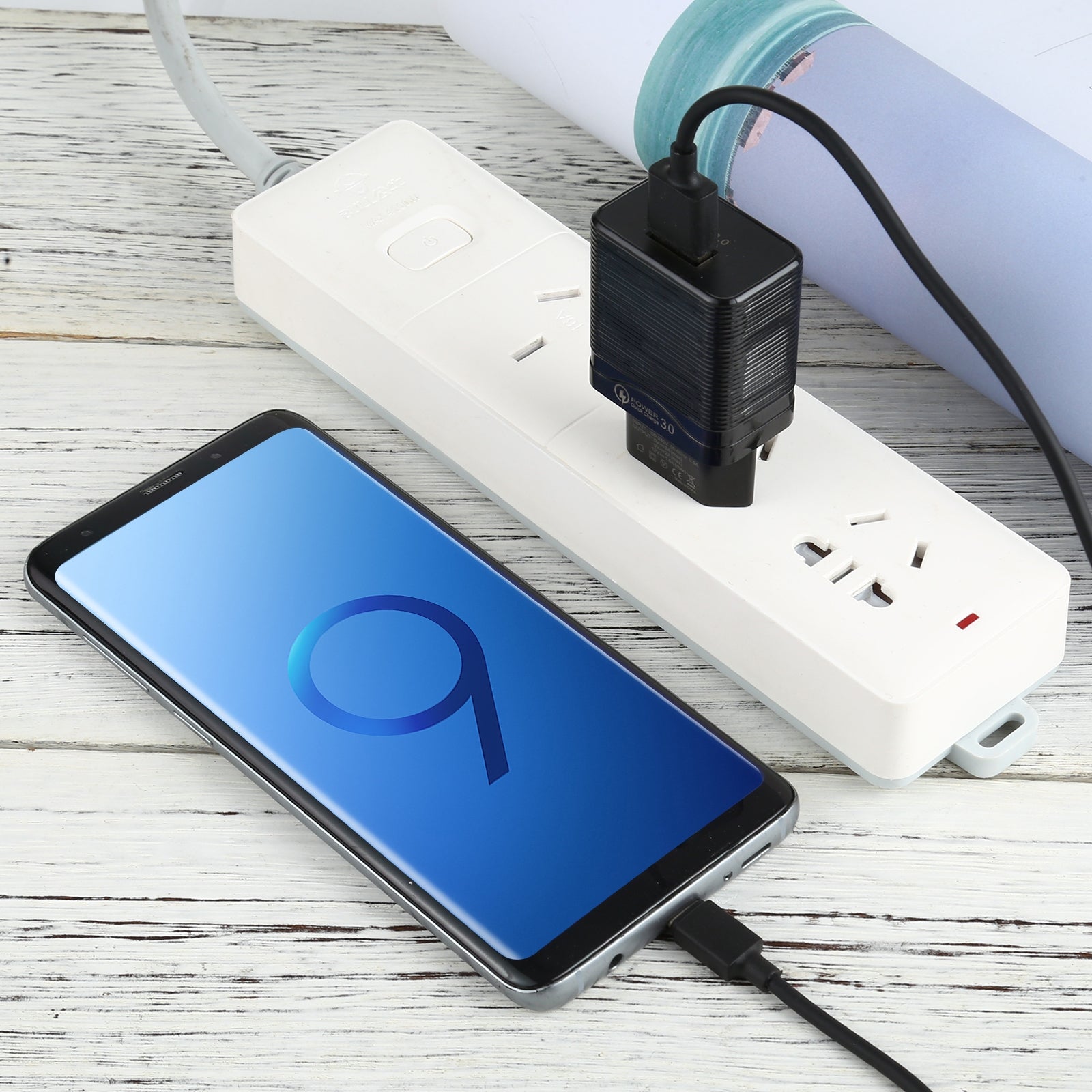 LZ-728 2 in 1 18W QC 3.0 USB Interface Travel Charger + USB to USB-C / Type-C Data Cable Set, EU Plug, Cable Length: 1m(Black)