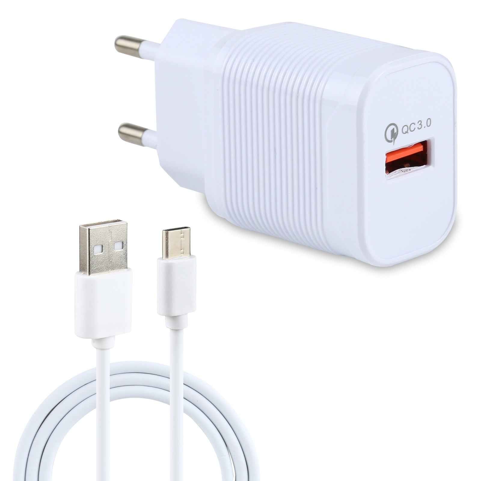 Uniqbuy For LZ-728 2 in 1 18W QC 3.0 USB Interface Travel Charger + USB to USB-C / Type-C Data Cable Set, EU Plug, Cable Length: 1m(White)