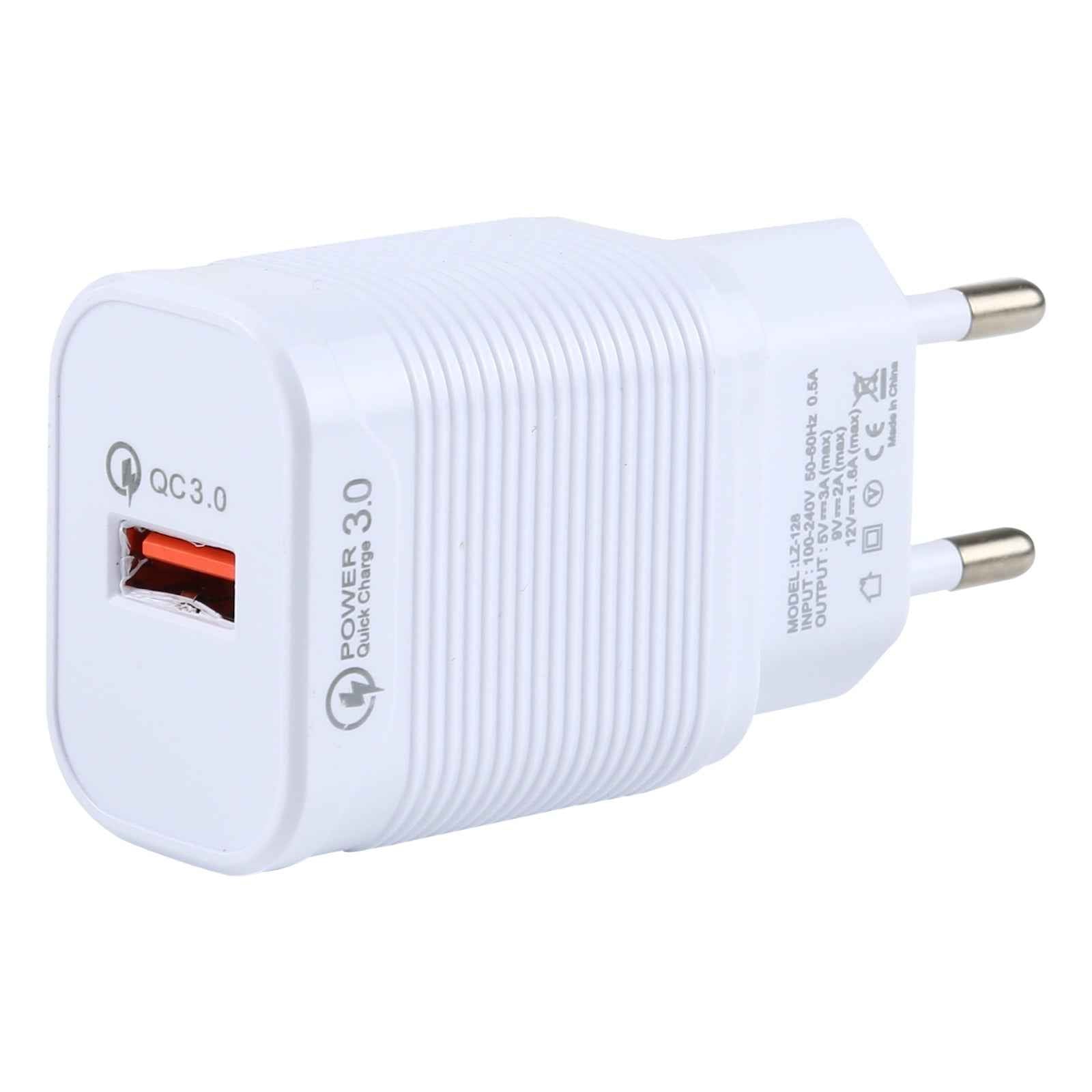 Uniqbuy For LZ-728 2 in 1 18W QC 3.0 USB Interface Travel Charger + USB to USB-C / Type-C Data Cable Set, EU Plug, Cable Length: 1m(White)