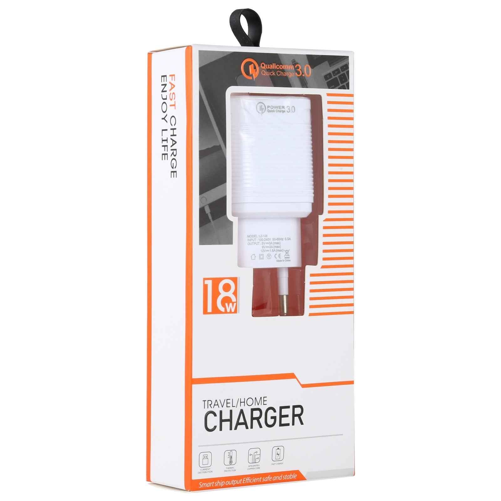 Uniqbuy For LZ-728 2 in 1 18W QC 3.0 USB Interface Travel Charger + USB to USB-C / Type-C Data Cable Set, EU Plug, Cable Length: 1m(White)
