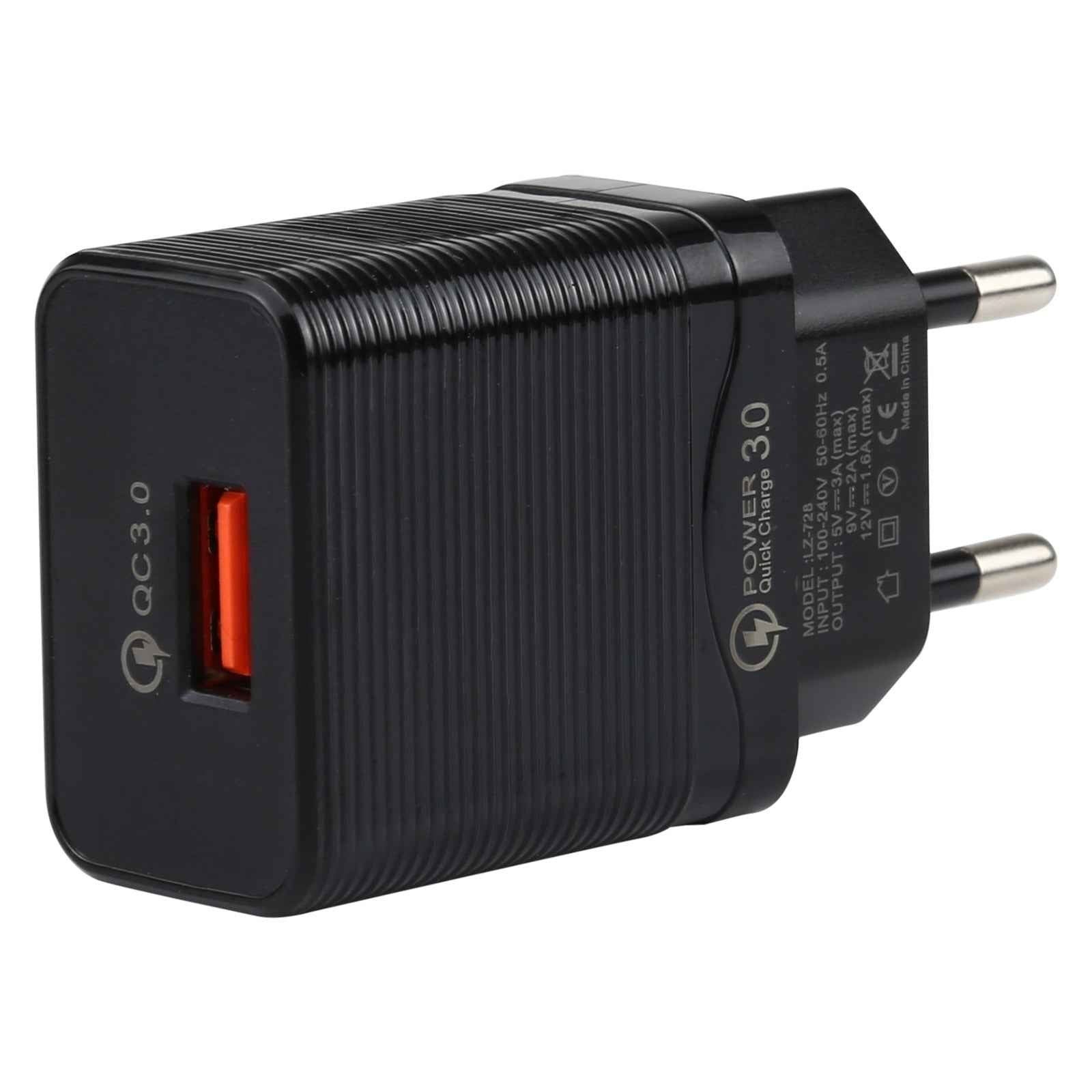 Uniqbuy For LZ-728 2 in 1 18W QC 3.0 USB Interface Travel Charger + USB to Micro USB Data Cable Set, EU Plug, Cable Length: 1m (Black)
