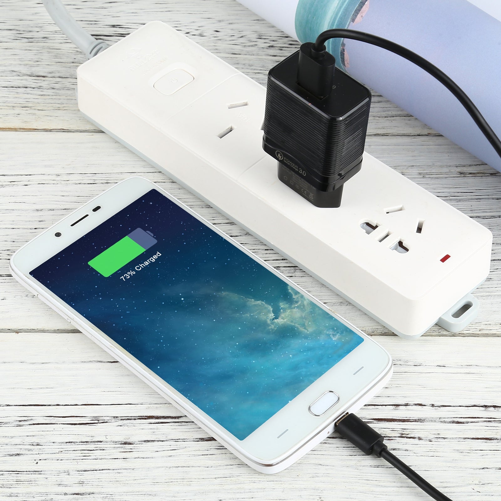 LZ-728 2 in 1 18W QC 3.0 USB Interface Travel Charger + USB to Micro USB Data Cable Set, EU Plug, Cable Length: 1m (Black)