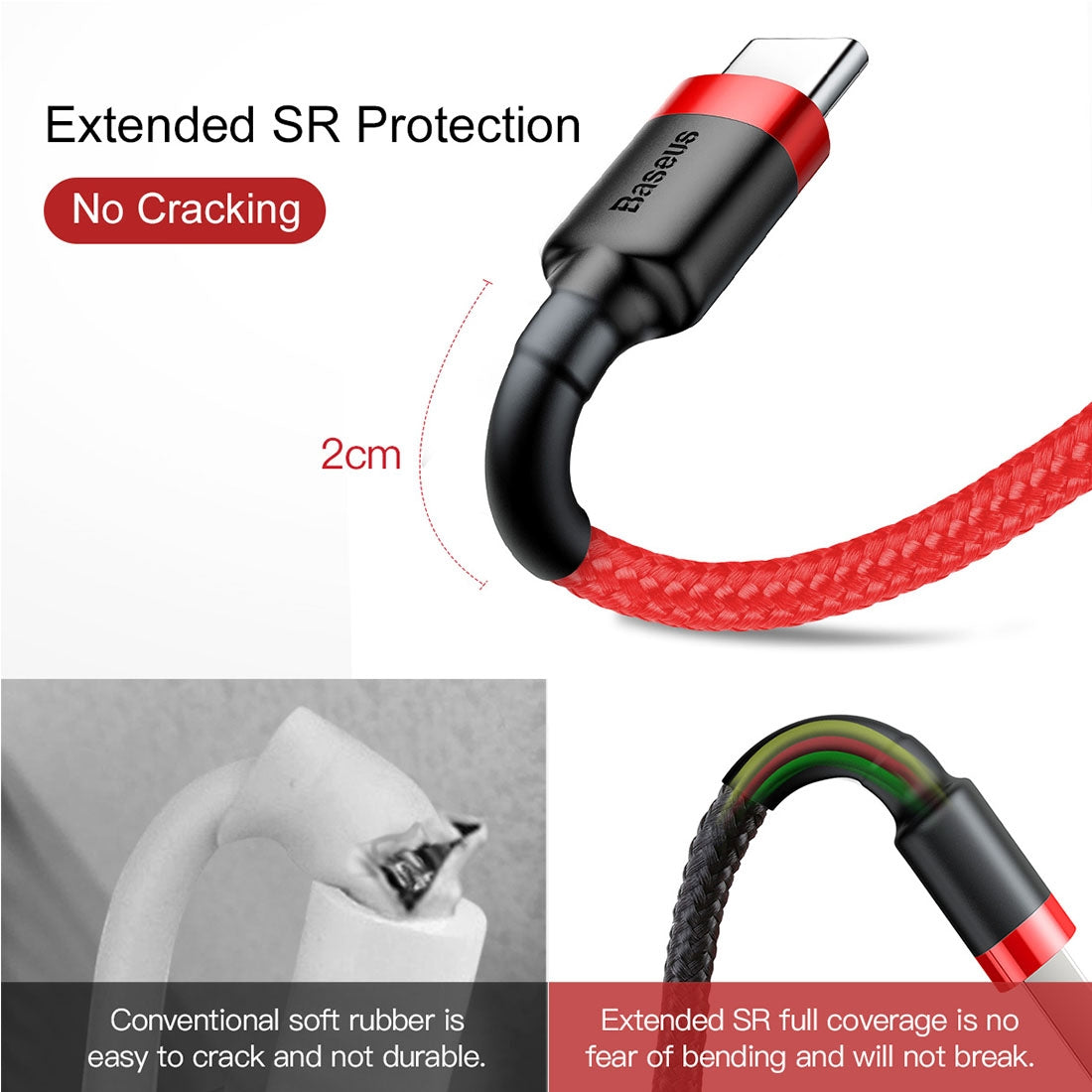 Baseus 2m 2A Max USB to USB-C / Type-C Data Sync Charge Cable(Red+Red)
