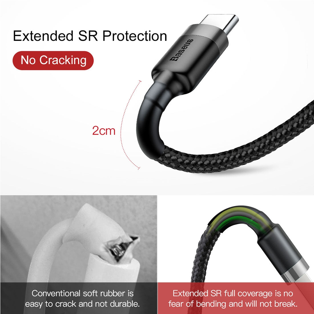 Baseus Kevlar 50cm 3A Max USB to USB-C / Type-C Data Sync Charge Cable(Grey+Black)