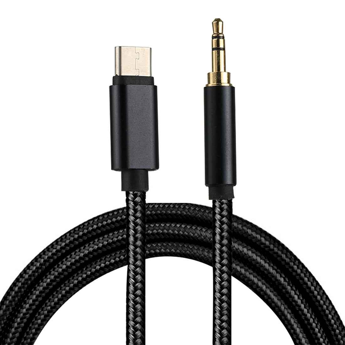 Uniqbuy For 1m Weave Style Type-C Male to 3.5mm Male Audio Cable(Black)