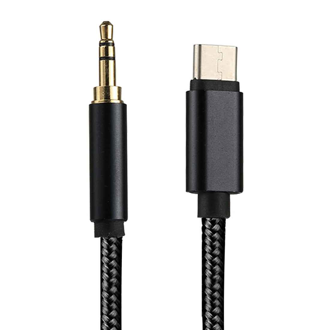 Uniqbuy For 1m Weave Style Type-C Male to 3.5mm Male Audio Cable(Black)