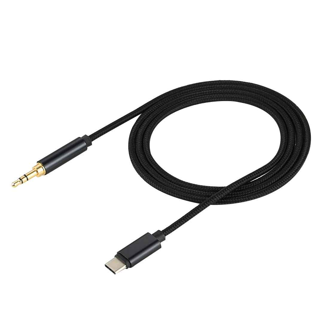 Uniqbuy For 1m Weave Style Type-C Male to 3.5mm Male Audio Cable(Black)