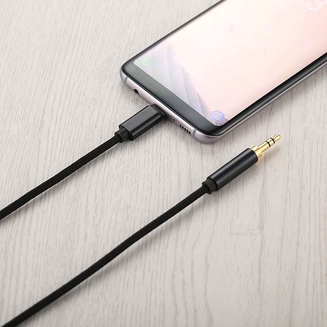 Uniqbuy For 1m Weave Style Type-C Male to 3.5mm Male Audio Cable(Black)