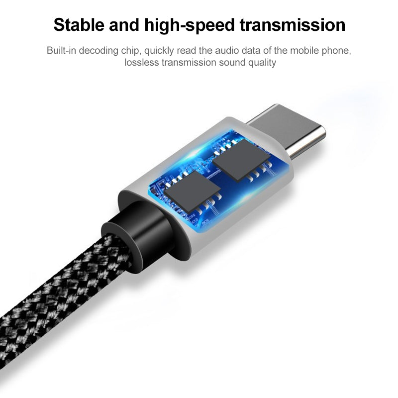 1m Weave Style Type-C Male to 3.5mm Male Audio Cable(Black)