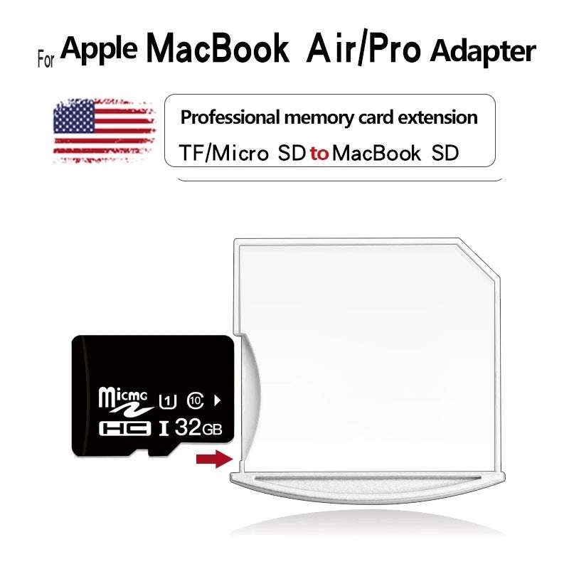 Micro SD / TF Card to SD Adapter for MacBook Air / Pro, Support up to 512GB (White)
