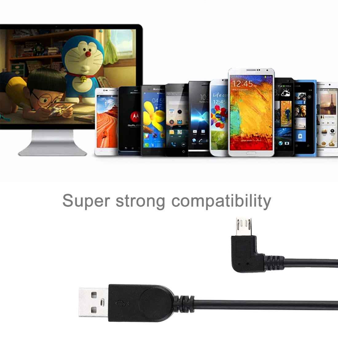 Uniqbuy For 28cm 90 Degree Angle Left Micro USB to USB Data / Charging Cable, For Galaxy, Huawei, Xiaomi, LG, HTC and other Smart Phones