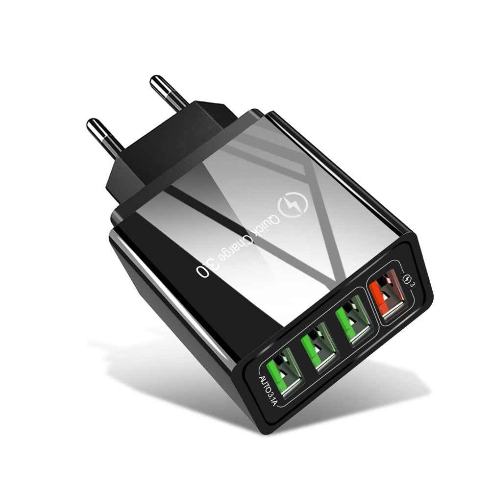 Uniqbuy For 30W QC 3.0 USB + 3 USB 2.0 Ports Mobile Phone Tablet PC Universal Quick Charger Travel Charger, EU Plug(Black)