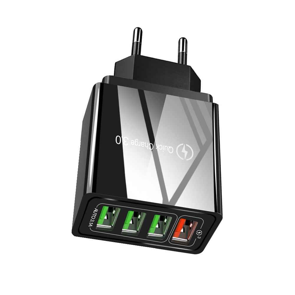 Uniqbuy For 30W QC 3.0 USB + 3 USB 2.0 Ports Mobile Phone Tablet PC Universal Quick Charger Travel Charger, EU Plug(Black)