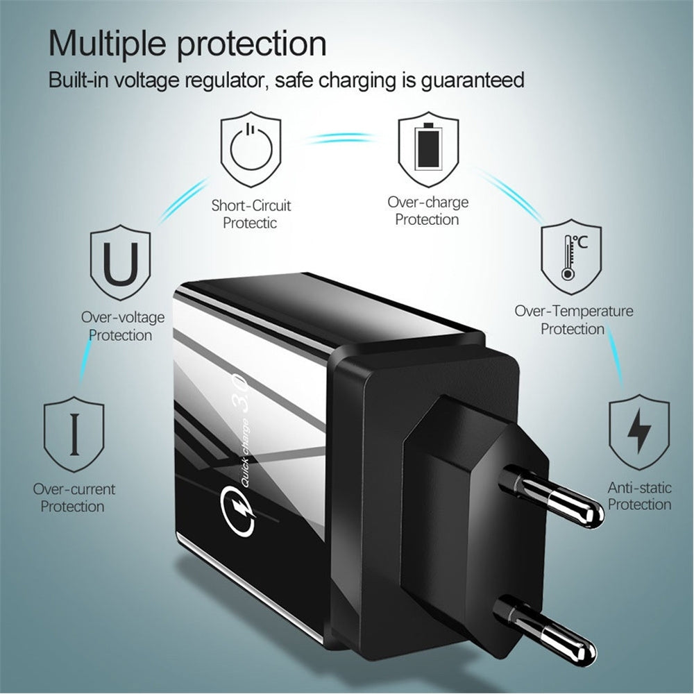 30W QC 3.0 USB + 3 USB 2.0 Ports Mobile Phone Tablet PC Universal Quick Charger Travel Charger, EU Plug(Black)