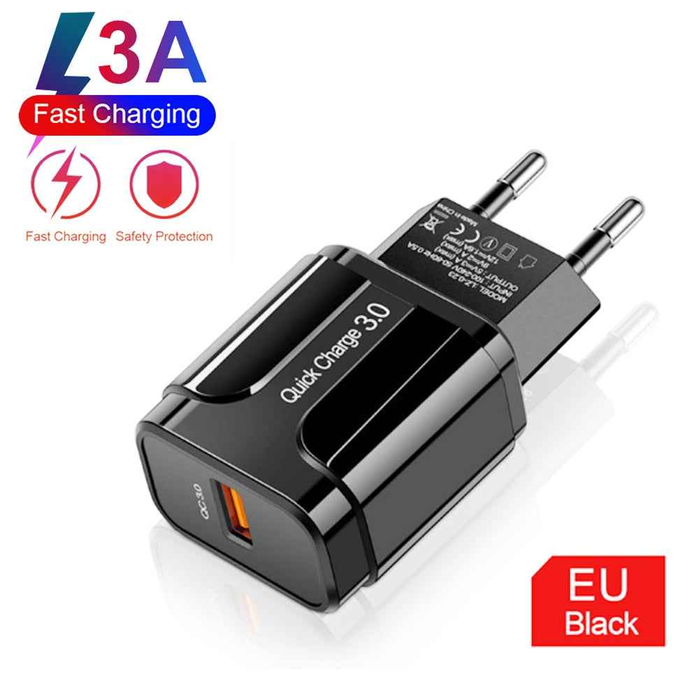 Uniqbuy For Portable QC3.0 18W USB Port Universal Quick Charging Charger, EU Plug(Black)