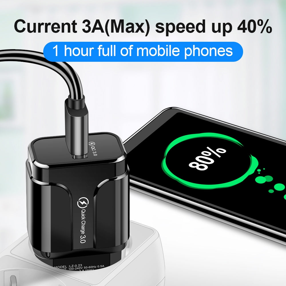 Portable QC3.0 18W USB Port Universal Quick Charging Charger, EU Plug(Black)