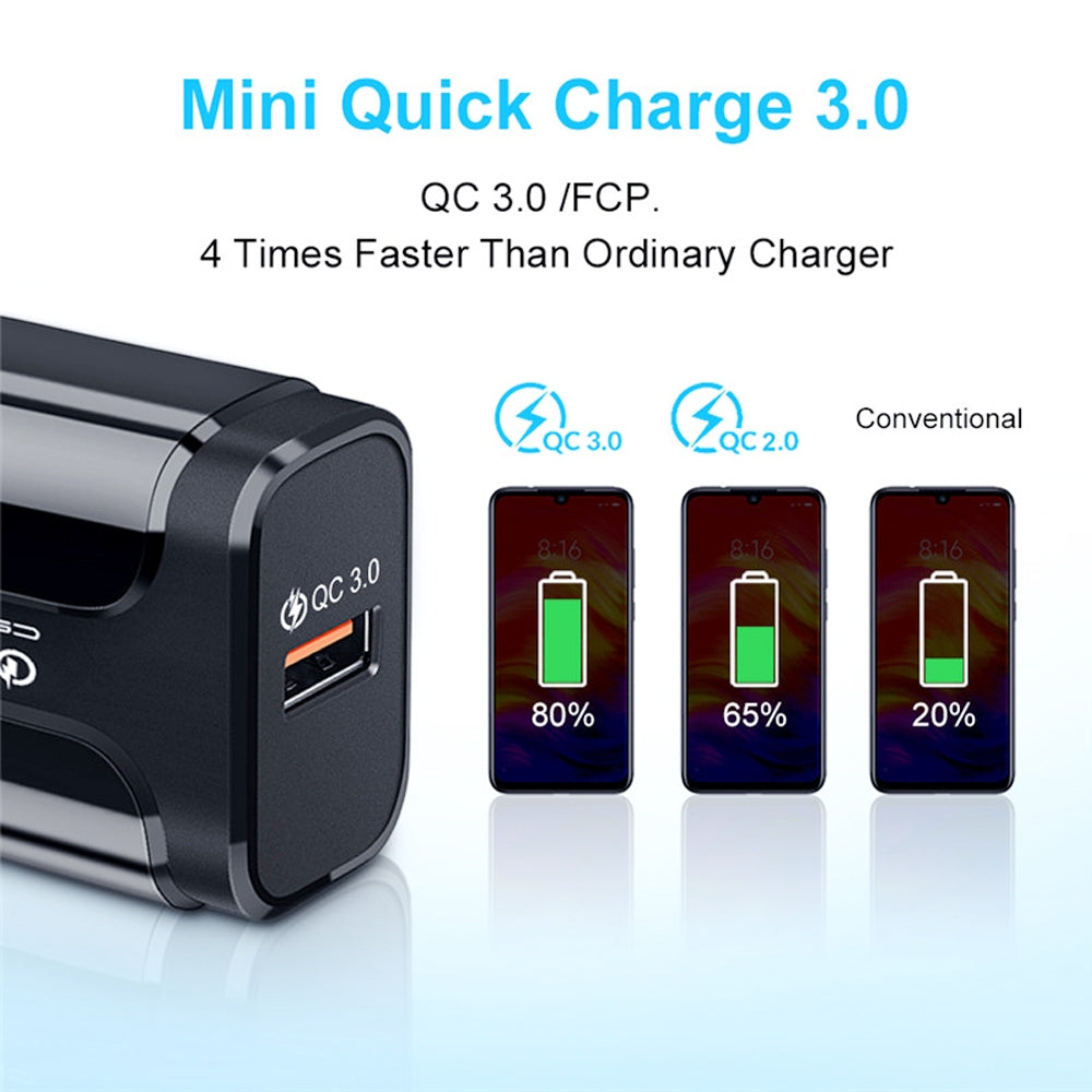 Portable QC3.0 18W USB Port Universal Quick Charging Charger, EU Plug(Black)