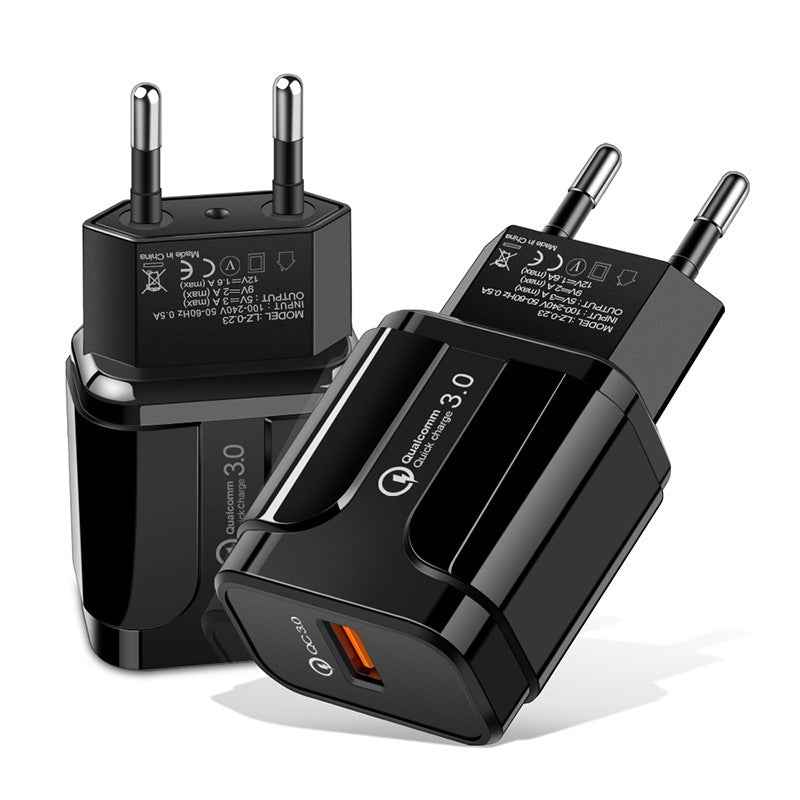 Uniqbuy For Portable QC3.0 18W USB Port Universal Quick Charging Charger, EU Plug(Black)