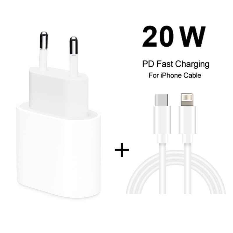 Uniqbuy For 2 in 1 PD 20W Single USB-C / Type-C Port Travel Charger + 3A PD3.0 USB-C / Type-C to 8 Pin Fast Charge Data Cable Set, Cable Length: 1m, EU Plug