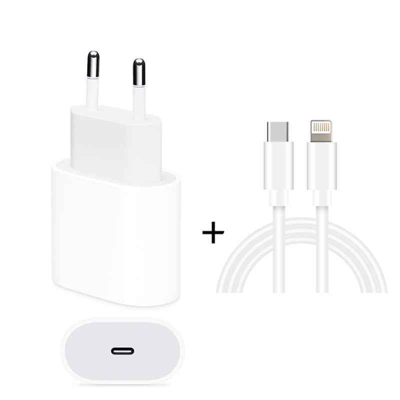 Uniqbuy For 2 in 1 PD 20W Single USB-C / Type-C Port Travel Charger + 3A PD3.0 USB-C / Type-C to 8 Pin Fast Charge Data Cable Set, Cable Length: 1m, EU Plug