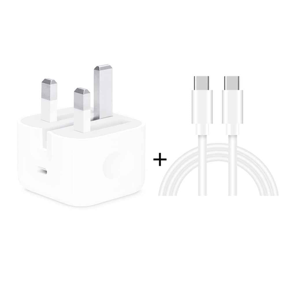 Uniqbuy For A2344 20W PD 3.0 Type-C / USB-C Folding Travel Charger + USB-C / Type-C to Type-C Fast Charging Data Cable Set, UK Plug, Length: 2m