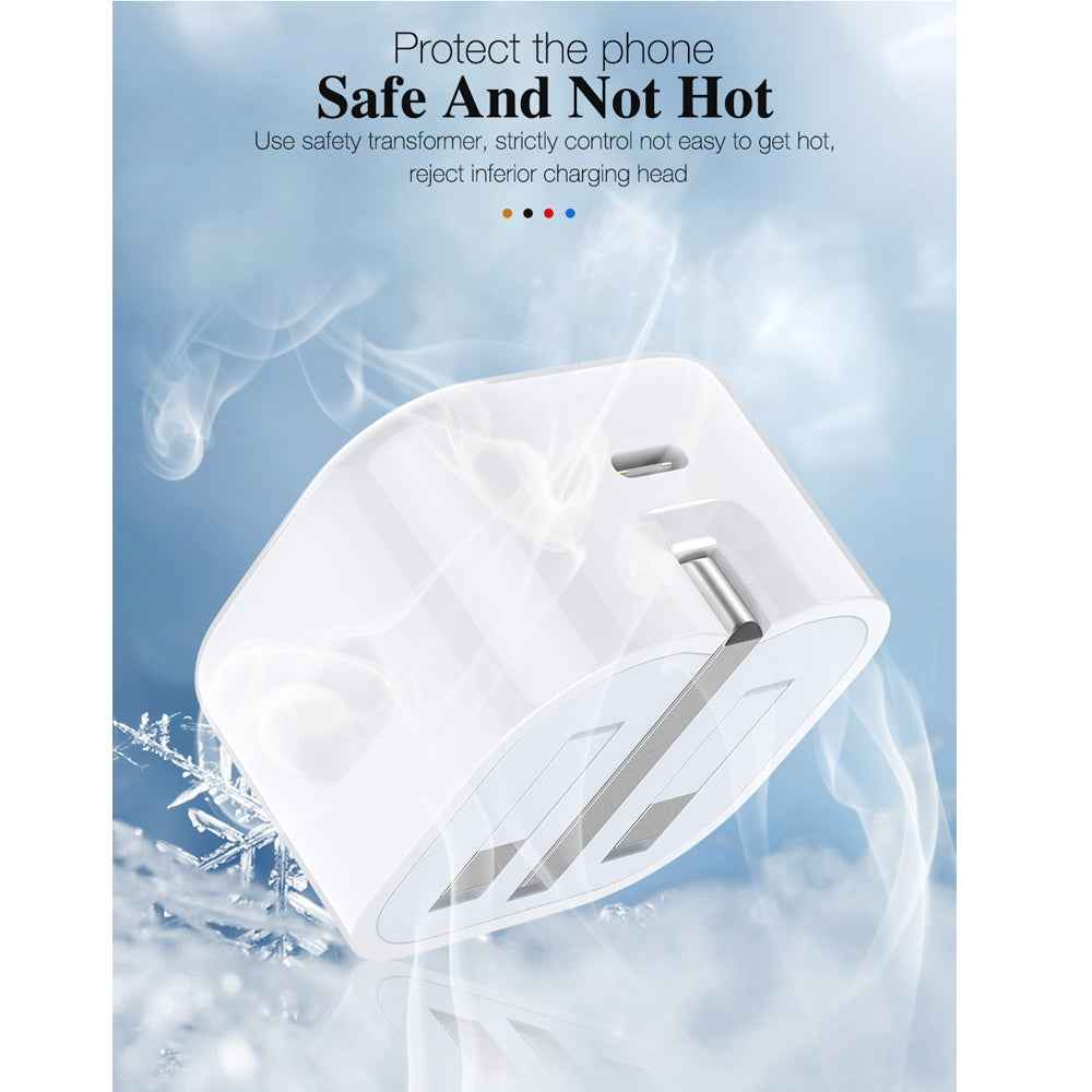 Uniqbuy For A2344 20W PD 3.0 Type-C / USB-C Folding Travel Charger + USB-C / Type-C to Type-C Fast Charging Data Cable Set, UK Plug, Length: 2m