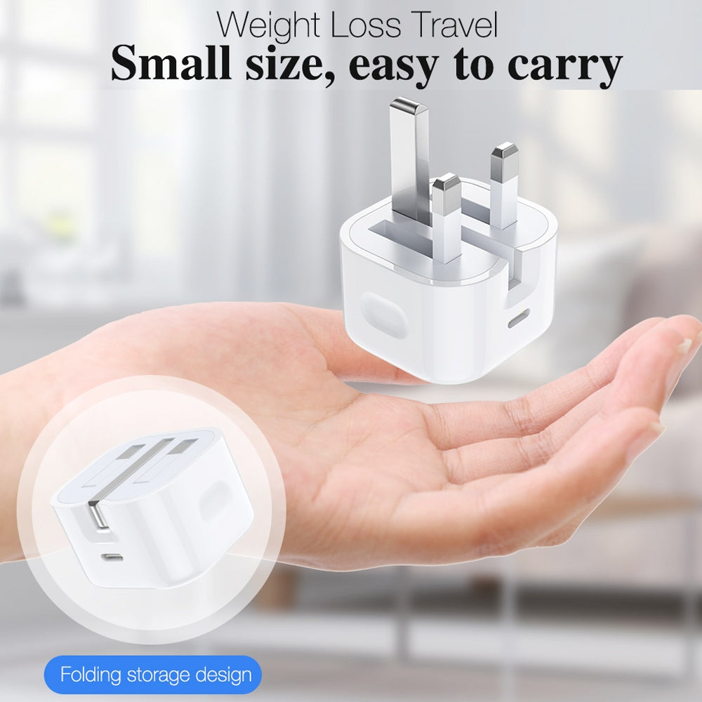 A2344 20W PD 3.0 Type-C / USB-C Folding Travel Charger + USB-C / Type-C to Type-C Fast Charging Data Cable Set, UK Plug, Length: 2m