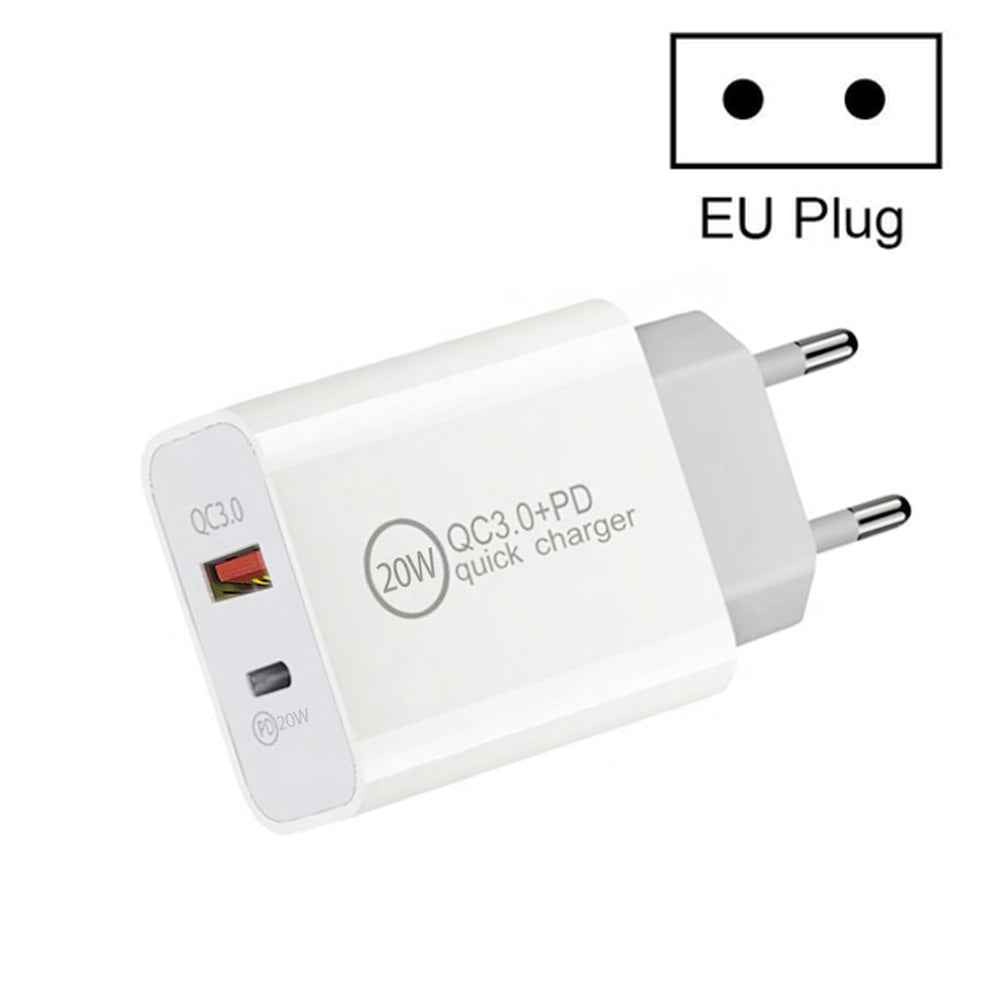 Uniqbuy For Dual Fast Charging 20W PD3.0+QC 3.0 Interface Travel Charger for iPhone, Huawei, Samsung, Xiaomi EU Plug