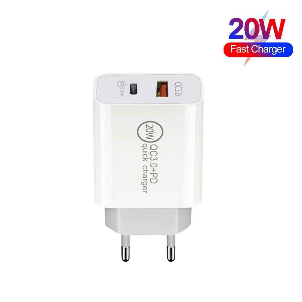 Uniqbuy For Dual Fast Charging 20W PD3.0+QC 3.0 Interface Travel Charger for iPhone, Huawei, Samsung, Xiaomi EU Plug