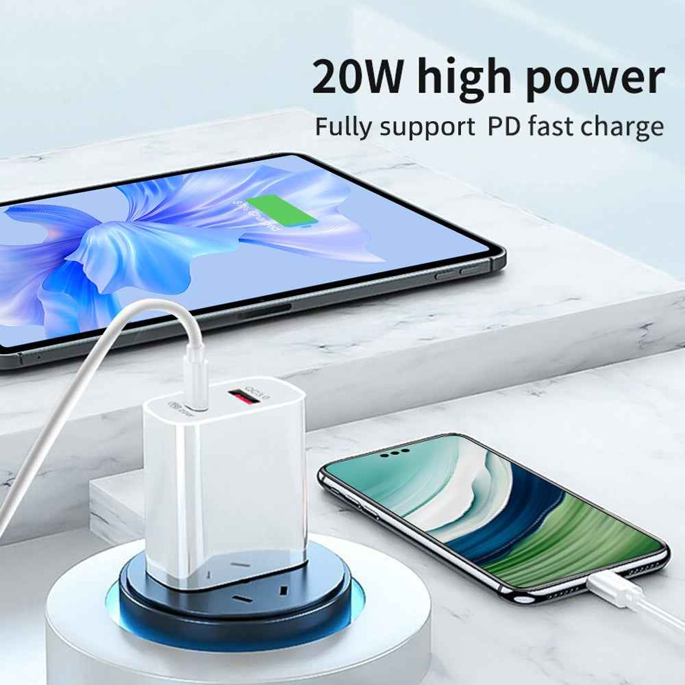 Uniqbuy For Dual Fast Charging 20W PD3.0+QC 3.0 Interface Travel Charger for iPhone, Huawei, Samsung, Xiaomi EU Plug