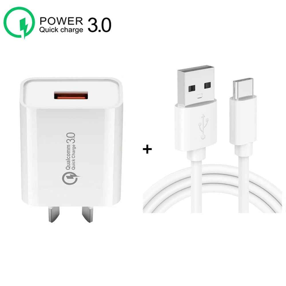 Uniqbuy For CA-25 QC3.0 USB 3A Fast Charger with 1m USB to Type-C Data Cable, AU Plug(White)