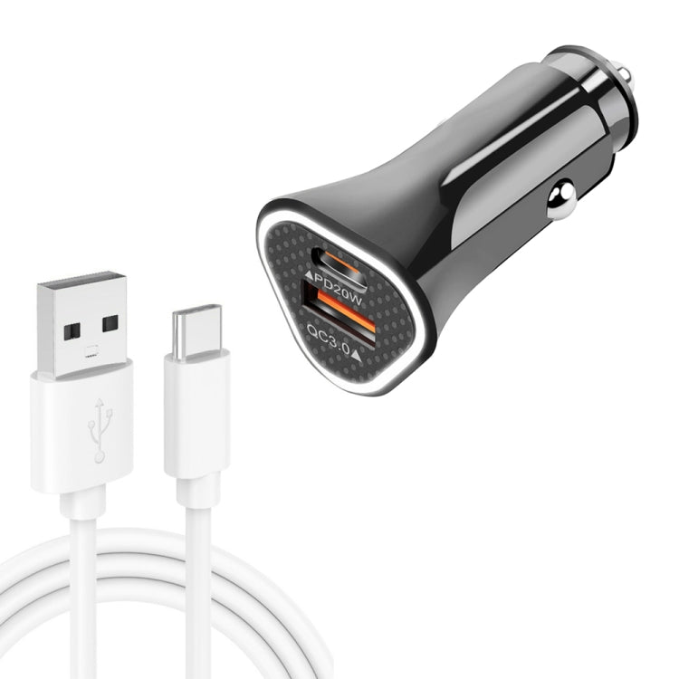 TE-P23 38W PD 20W USB-C / Type-C + QC3. 0 USB Triangle Car Charger + USB to USB-C / Type-C Data Cable, Length: 1m(Black)