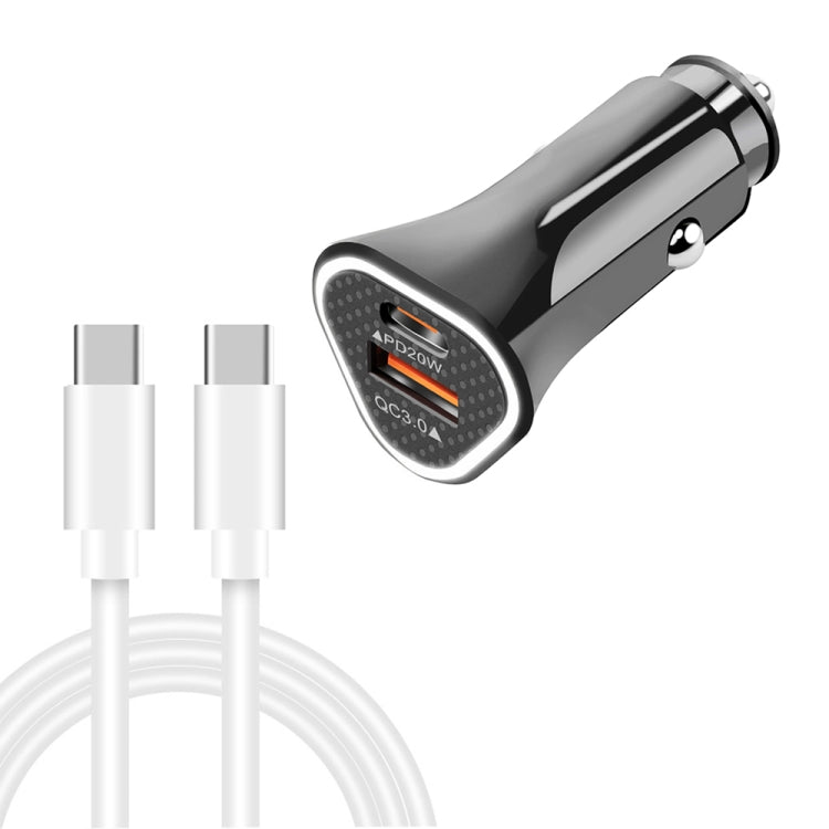 TE-P23 38W PD USB-C / Type-C + QC3. 0 USB Triangle Car Charger + USB-C / Type-C to USB-C / Type-C Data Cable, Length: 1m(Black)