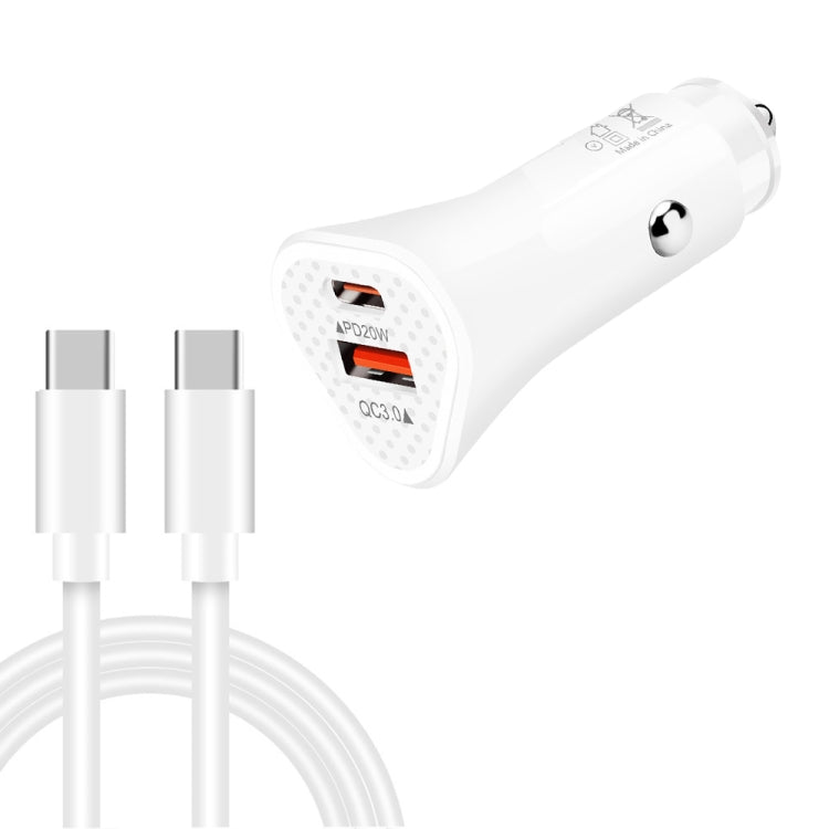 TE-P23 38W PD USB-C / Type-C + QC3. 0 USB Triangle Car Charger + USB-C / Type-C to USB-C / Type-C Data Cable, Length: 1m(White)