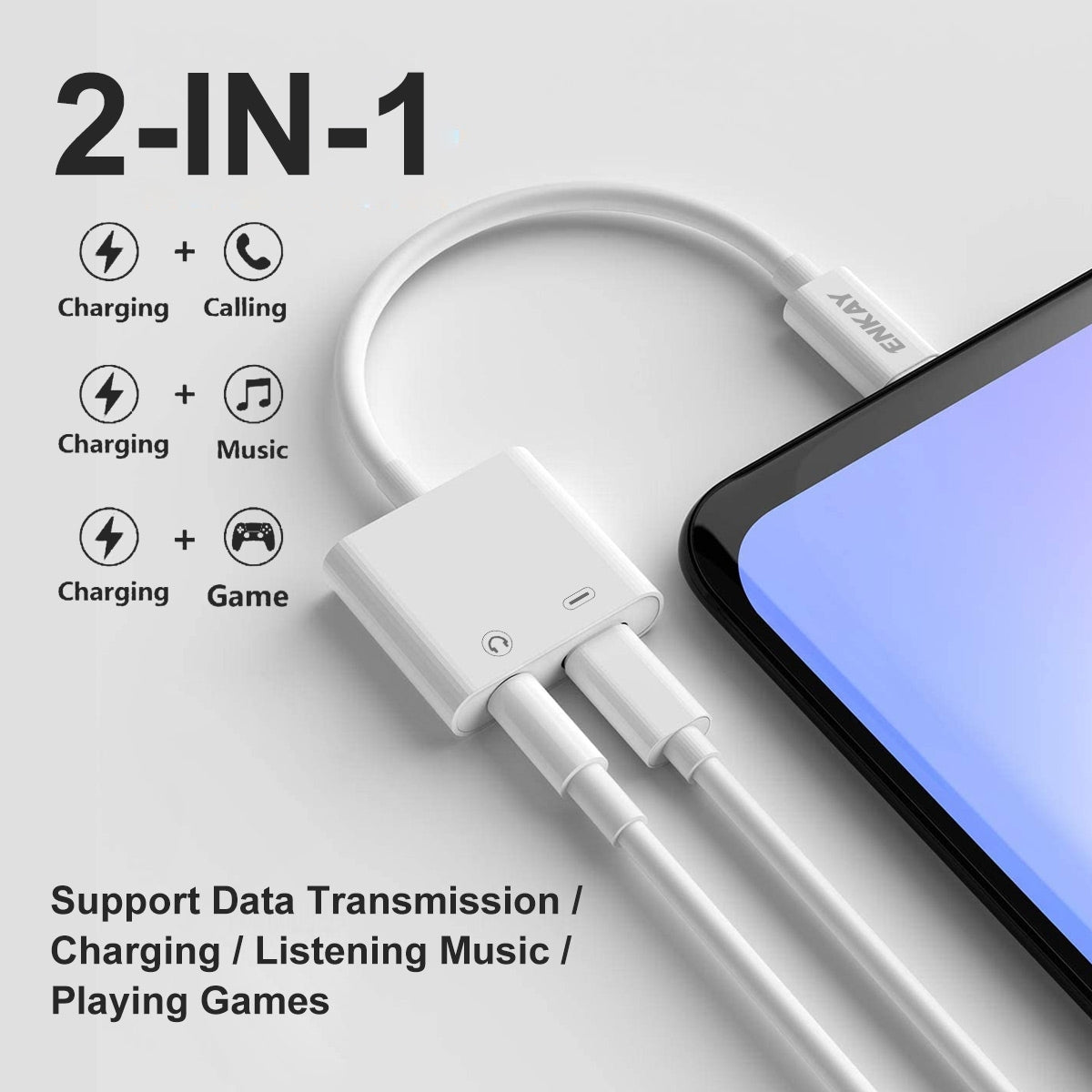 ENK-AT106 USB-C / Type-C to 3.5mm Audio + Type-C Headphone & Charging Adapter Data Cable