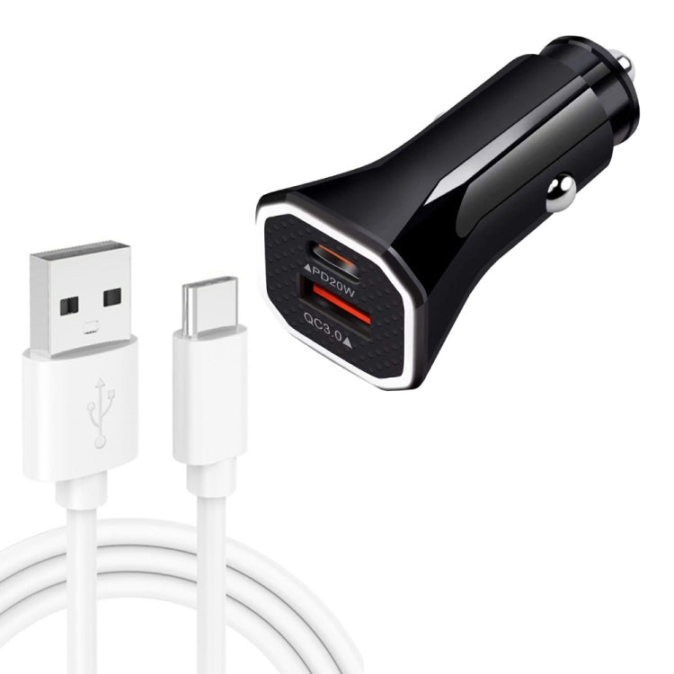 TE-P22 38W PD USB-C / Type-C + QC3. 0 USB Car Charger with 1m USB to USB-C / Type-C Data Cable(Black)