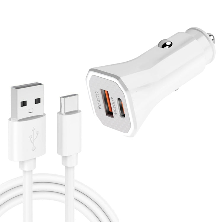 TE-P22 38W PD USB-C / Type-C + QC3. 0 USB Car Charger with 1m USB to USB-C / Type-C Data Cable(White)