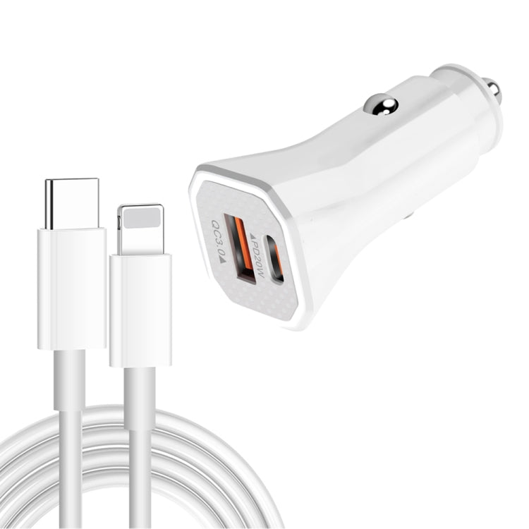 TE-P22 38W PD USB-C / Type-C + QC3. 0 USB Car Charger with 1m USB-C / Type-C to 8 Pin Data Cable(White)