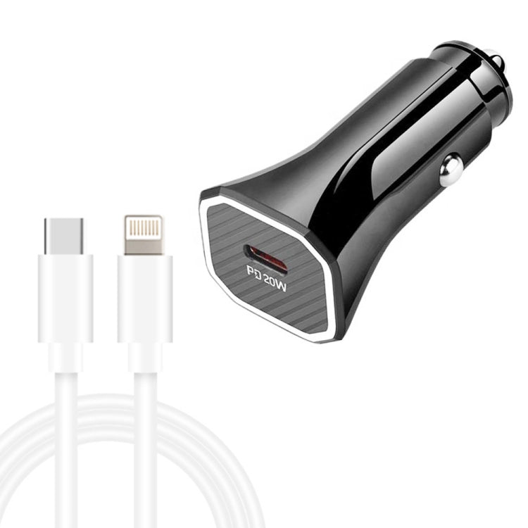 TE-P2 PD20W USB-C / Type-C Car Charger with Type-C to 8 Pin Data Cable(Black)