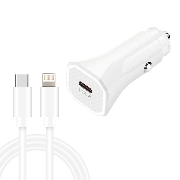 TE-P2 PD20W USB-C / Type-C Car Charger with Type-C to 8 Pin Data Cable(White)