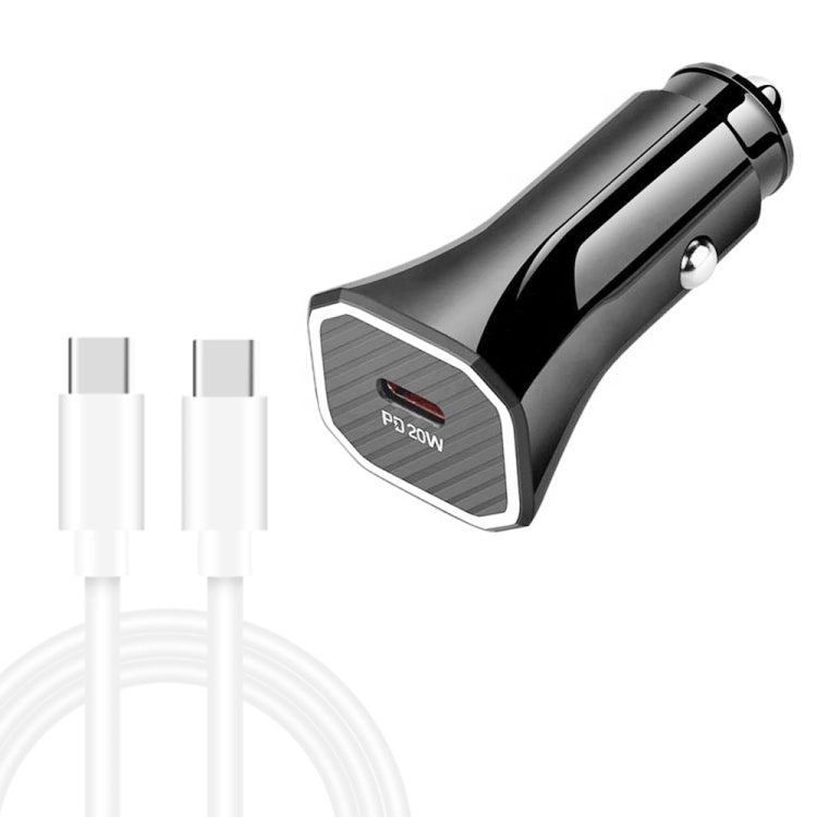 TE-P2 PD20W USB-C / Type-C Car Charger with Type-C to Type-C Data Cable(Black)