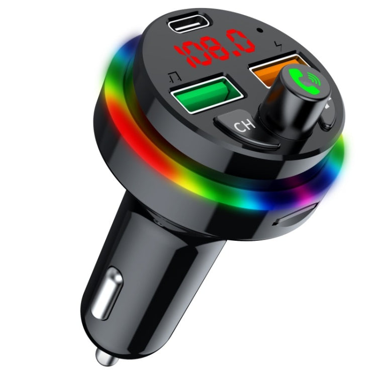 PDF16 Car Bluetooth 5.0 FM Transmitter Colorful Ambient Light Type C Dual USB Fast Charging Charger