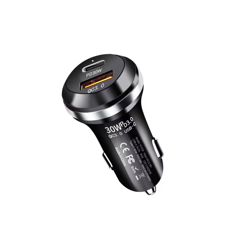 P28 USB-C PD30W + QC3.0 18W USB Dual Port Car Charger(Black)