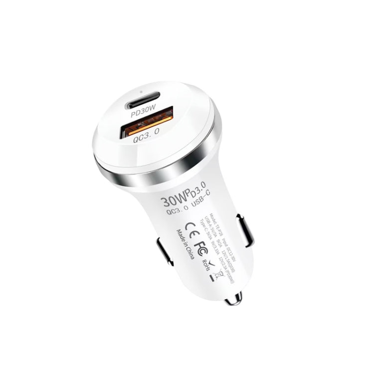 P28 USB-C PD30W + QC3.0 18W USB Dual Port Car Charger(White)