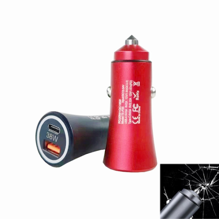 P20 38W PD3.0 20W + QC3.0 USB Safety Hammer Car Charger(Red)