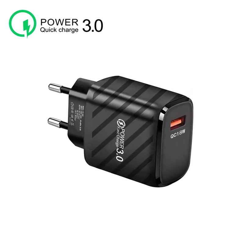 Uniqbuy For TE-005 USB3.0 QC3.0 18W 3A Interface Mobile Phone Fast Charger, EU Plug(Black)