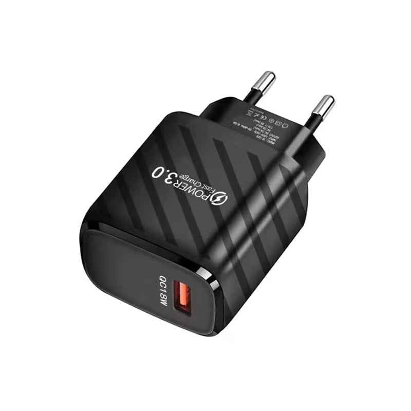 Uniqbuy For TE-005 USB3.0 QC3.0 18W 3A Interface Mobile Phone Fast Charger, EU Plug(Black)